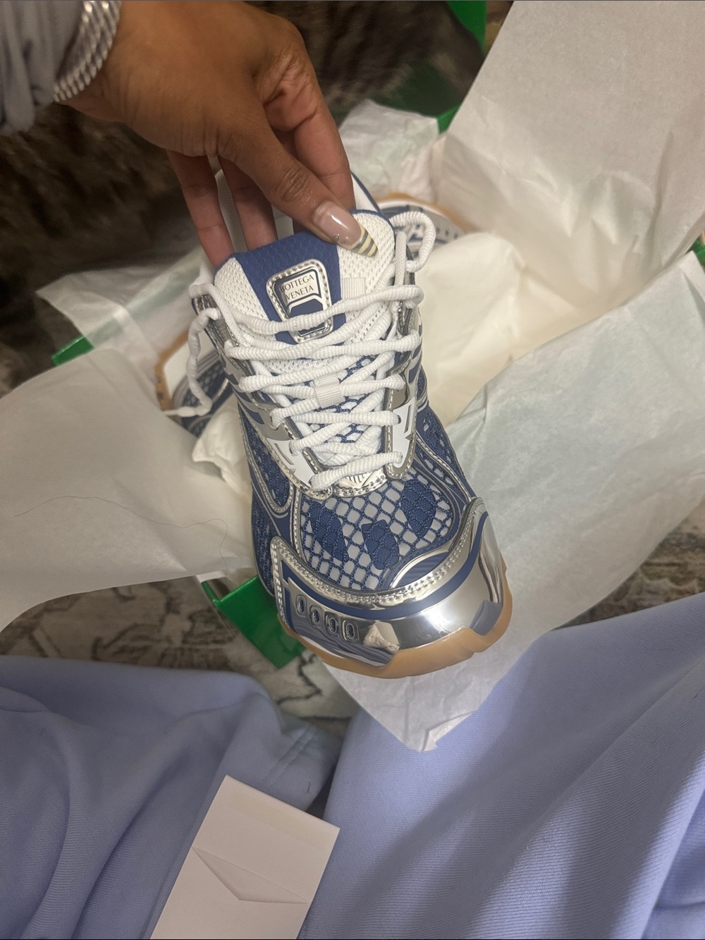Bottega Veneta Navy & Silver Athletic Sneakers - Picture 2 of 6